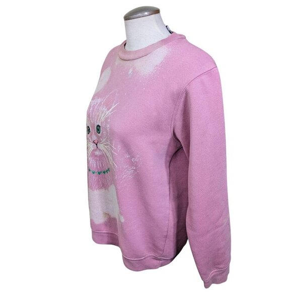 Vintage Womens Large Sweatshirt Kitty Cat Face Powder Pink Sparkle Puffy Paint - Picture 4 of 12